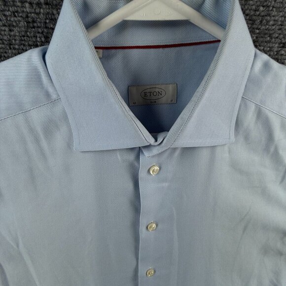 Eton Slim 17 Blue Twill Button Up Dress Shirt Men Cotton Long Sleeve Designer ** - Picture 2 of 16